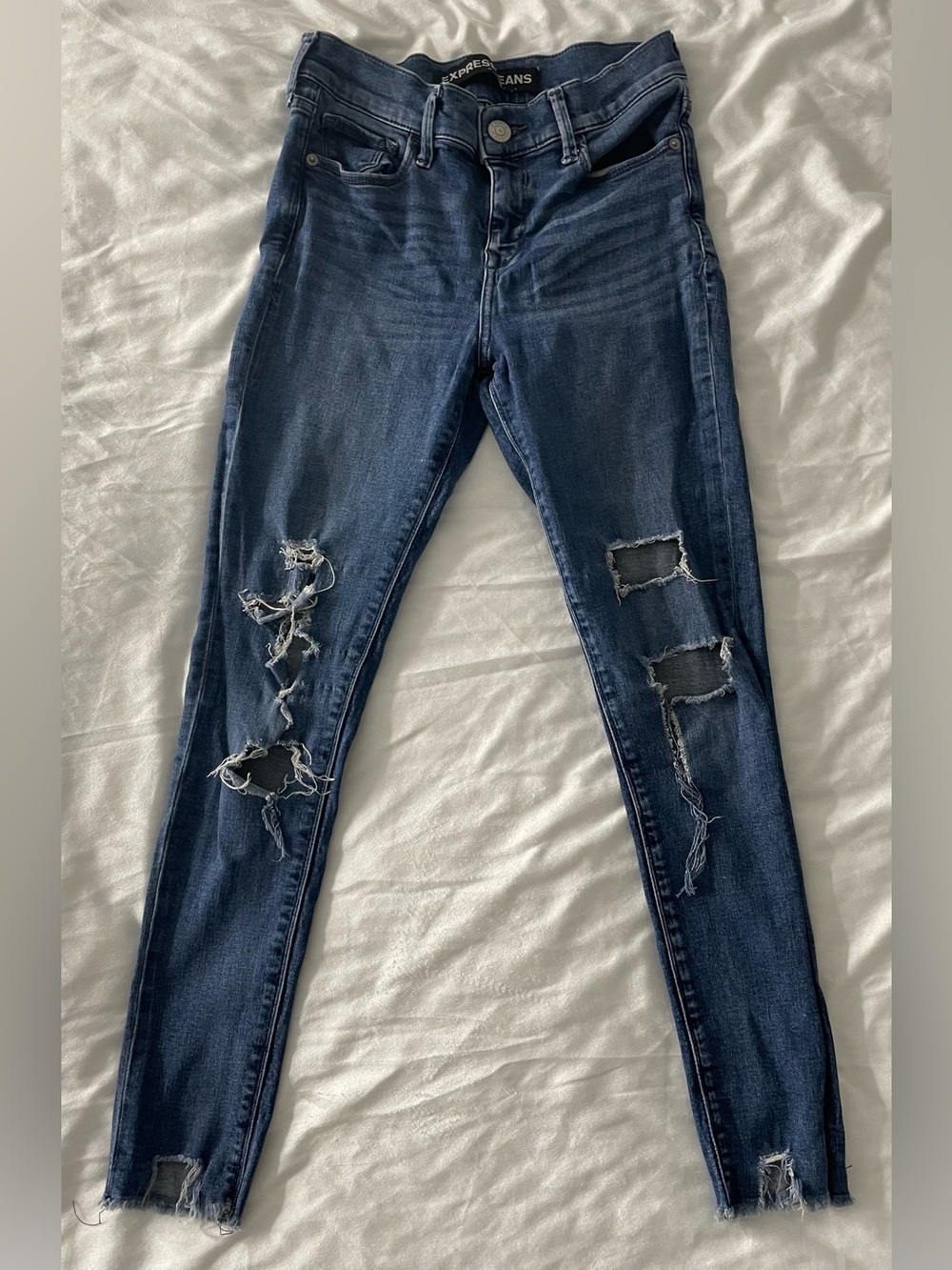 Dark Indigo Ripped Skinny Jeans for Women - Stretch Slim Fit